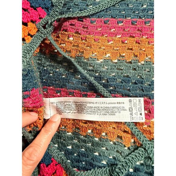 NWT Zara Cropped Crochet Long Sleeve Knit Open-Back Top Multicolored Size S - Picture 8 of 12